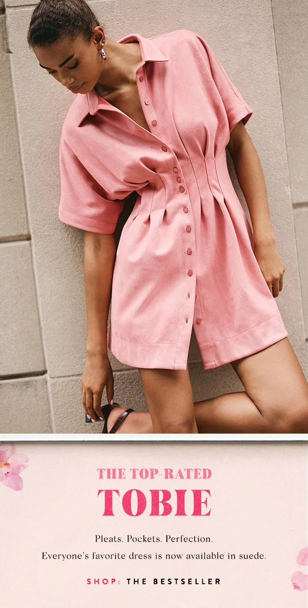 the top-rated tobie, pleats. pockets. perfection. everyone's favorite dress is now available in suede. shop the bestseller