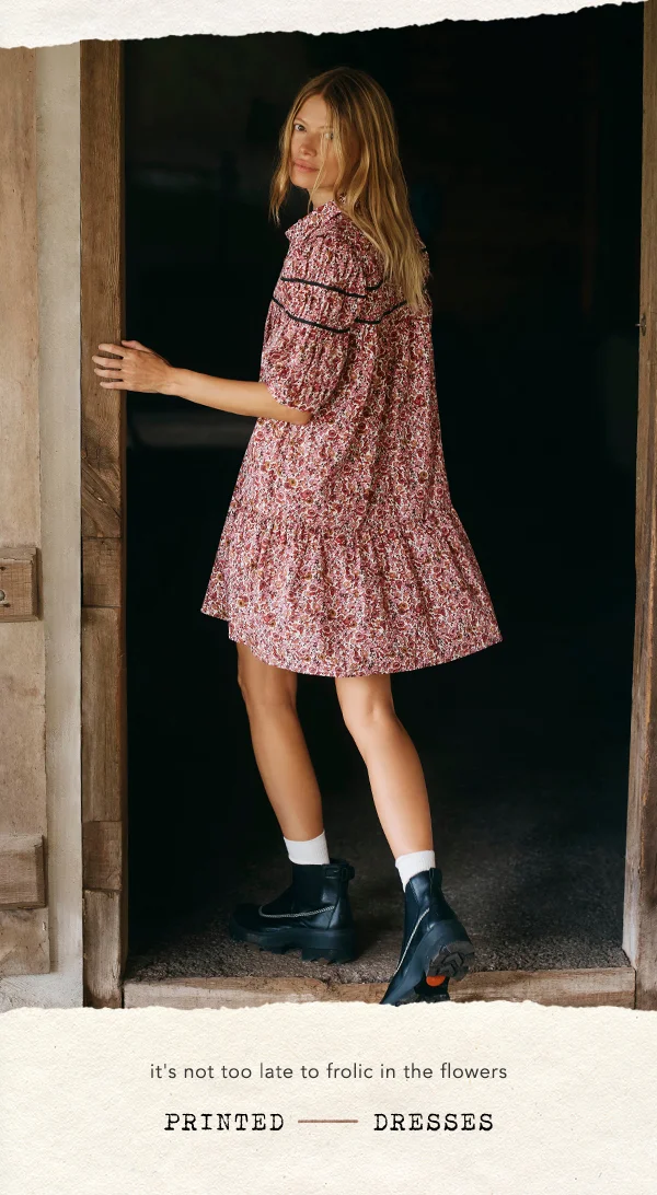 it's not too late to frolic in the flowers, printed dresses
