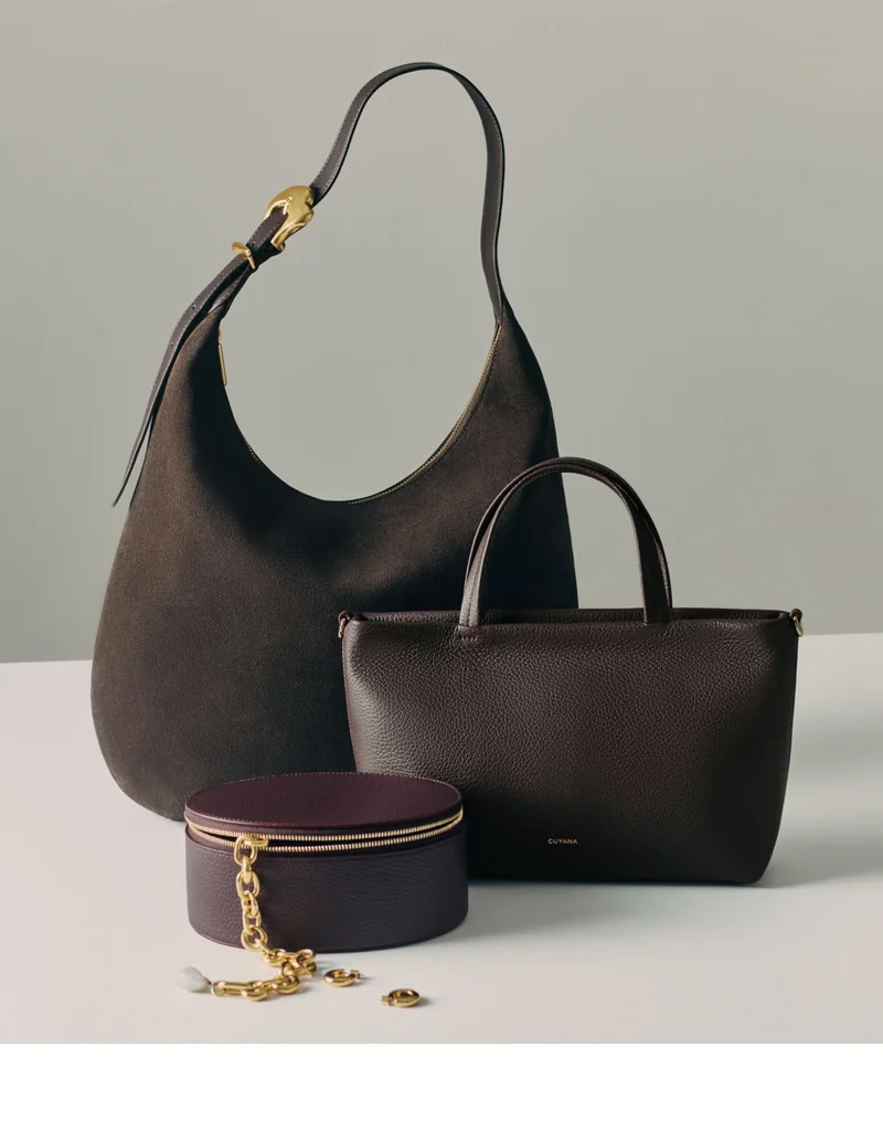 Celestia Shoulder Bag Suede Mocha, Mini Easy Zipper Tote Mocha, Jewelry Case Plum