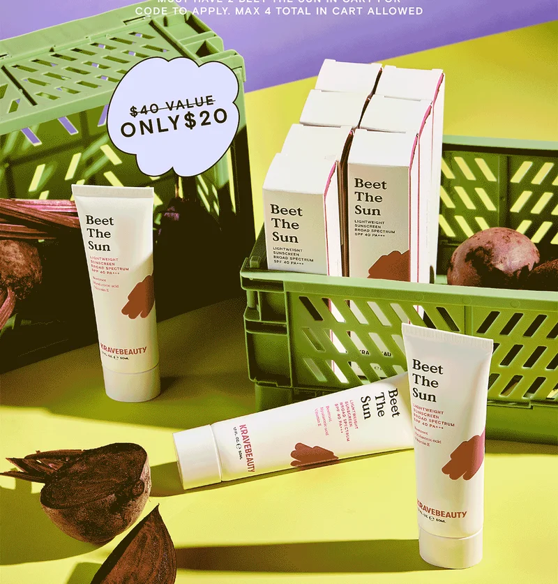 Must have 2 Beet The Sun in cart for code to apply. Max 4 total in cart allowed. - $40 Value, Only $20