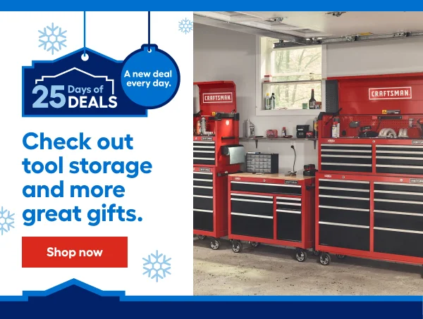 25 Days of DEALS. A new deal every day. Check out tool storage and more great gifts.