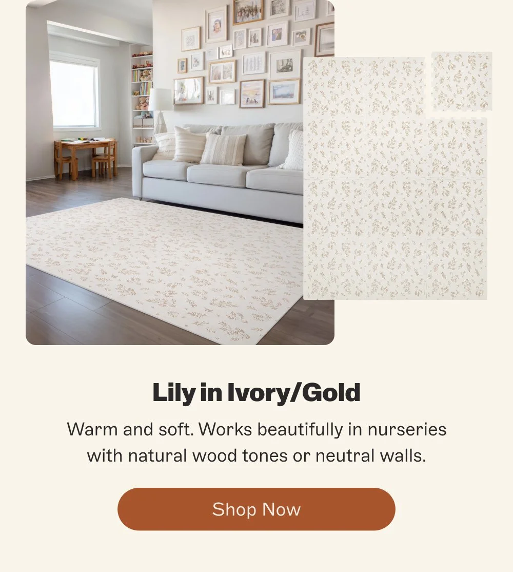 Lily in Ivory/Gold Warm and soft. Works beautifully in nurseries with natural wood tones or neutral walls. Shop Now