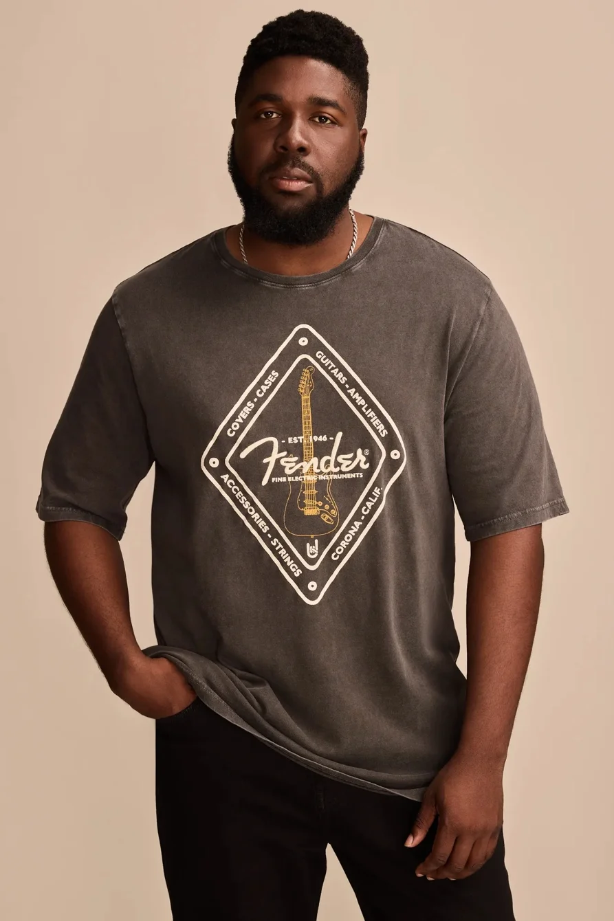 Image of Lucky Brand Big & Tall Fender Diamond Black Tee - Men's Clothing Tops Shirts Tee Graphic T Shirts in Jet Black
