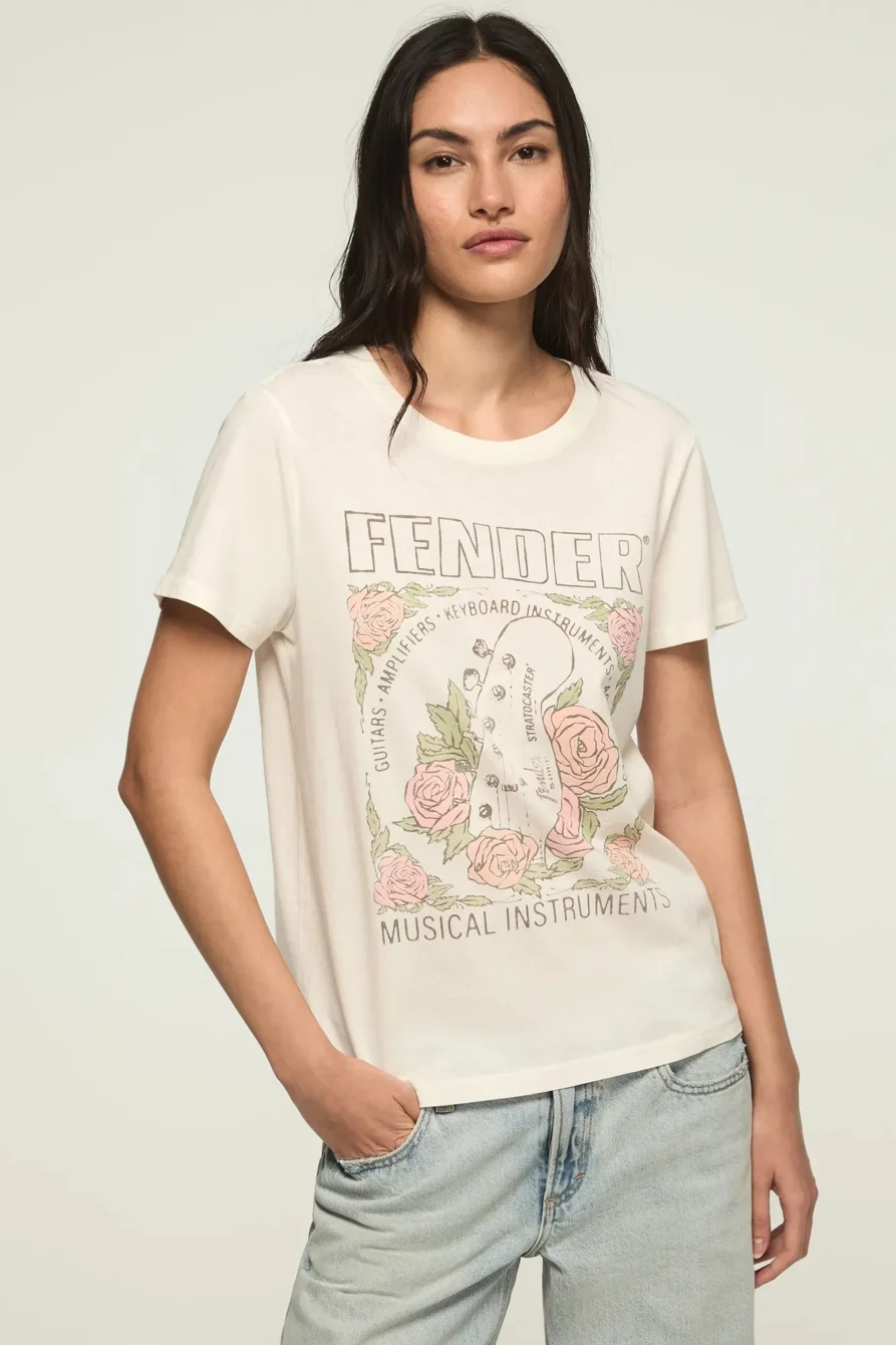 Image of Lucky Brand Fender Floral Classic Crew in Gardenia