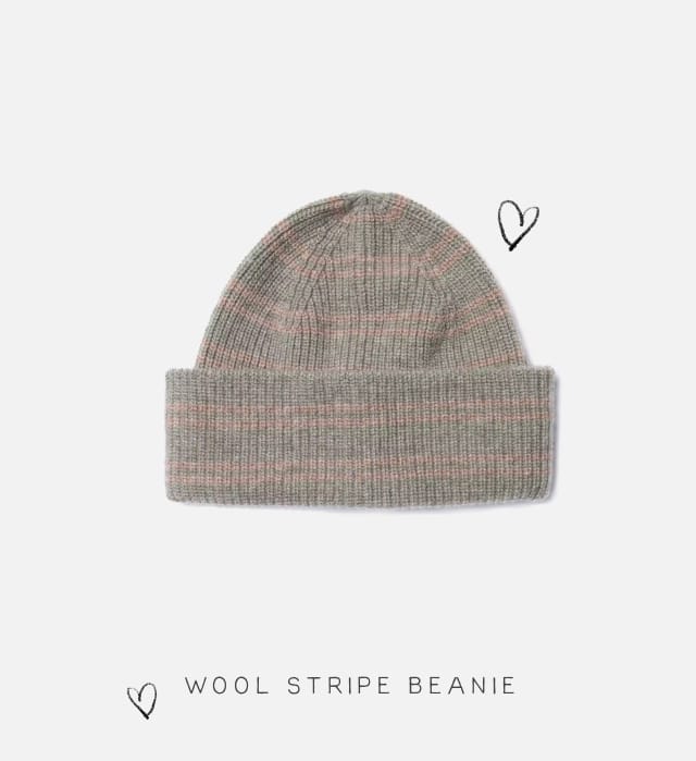 Wool Stripe Beanie Green Melange