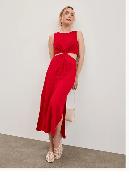 Around The World Front Twist Dress in Candy Apple Red