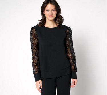 by Stacy London Mixed Media Organza Sleeve Top
