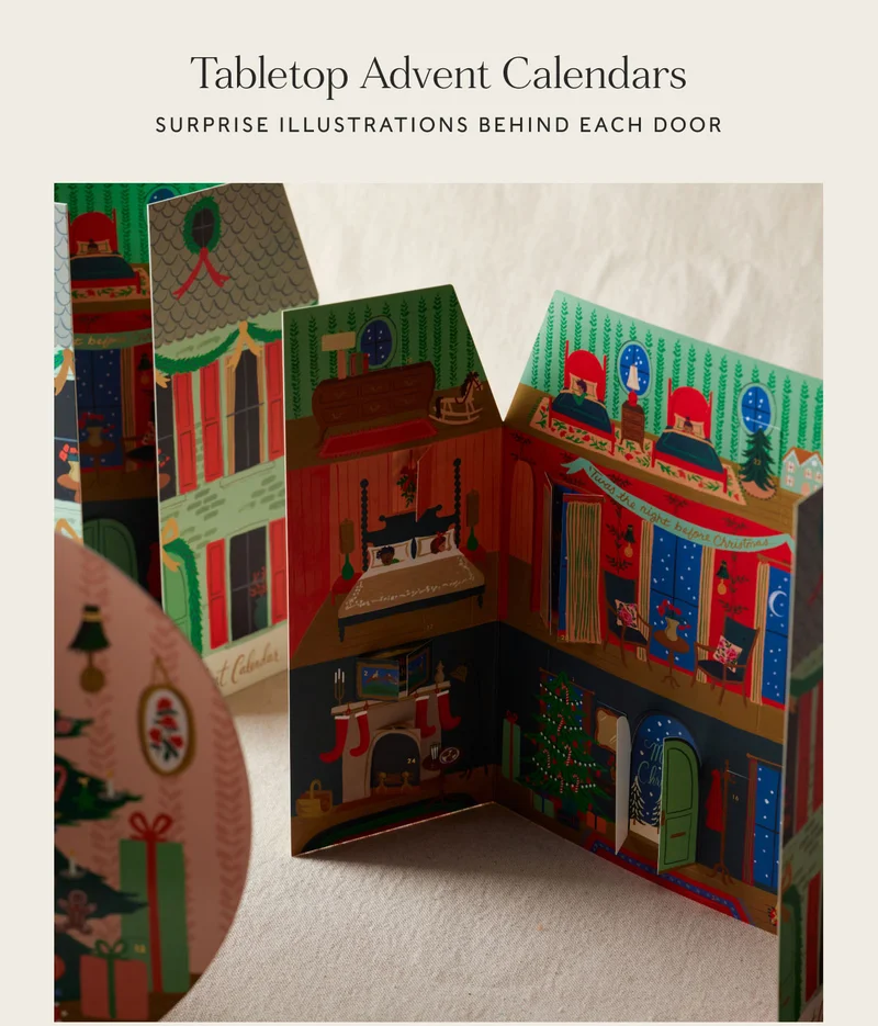 Tabletop Advent Calendars  surprise illustrations behind each door