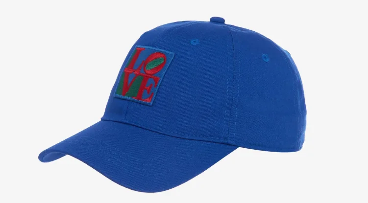 Blue cap that reads "LOVE"