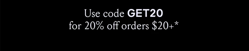 Use code discount code for 20% off orders $20+*