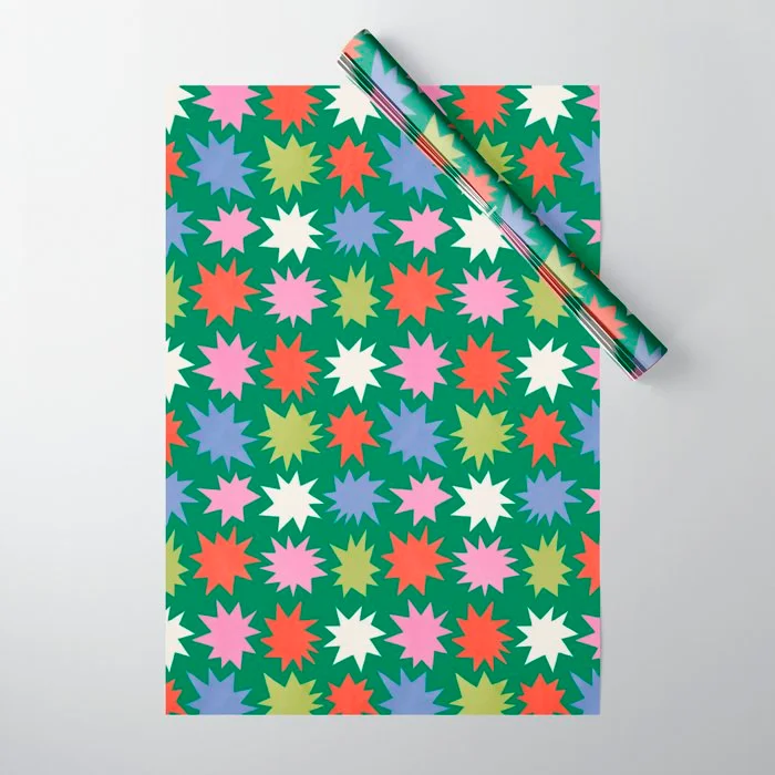 Big Starbursts on Green Wrapping Paper Wrapping Paper