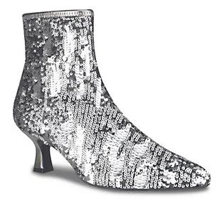 Impo Sequin Stretch Kitten Heel Ankle Bootie- N idia  Size 8 Medium  Pewter