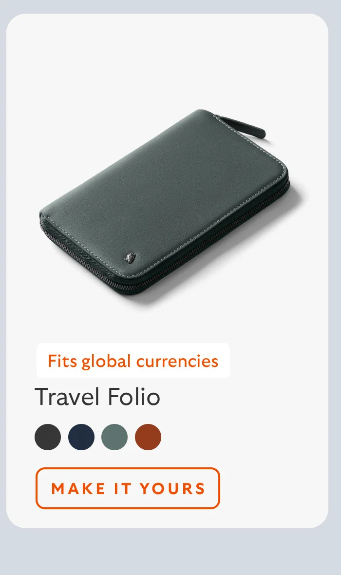 [Product name] Travel Folio [Starburst] Fits global currencies [CTA] Make it yours
