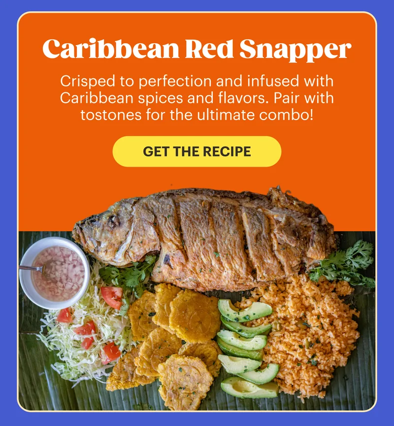Caribbean Red Snapper Crisped to perfection and infused with Caribbean spices and flavors. Pair with tostones for the ultimate combo! GET THE RECIPE