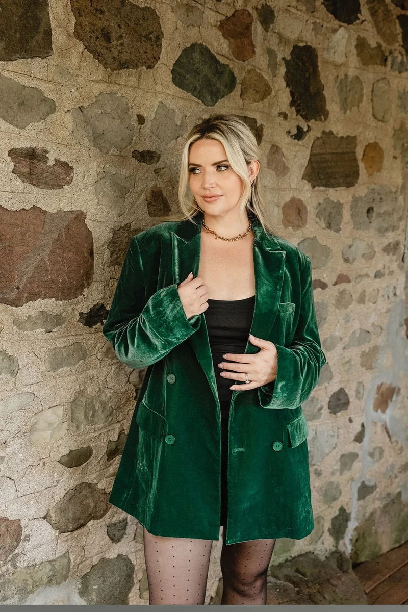 Image of Very Velvet Blazer in Winter Green