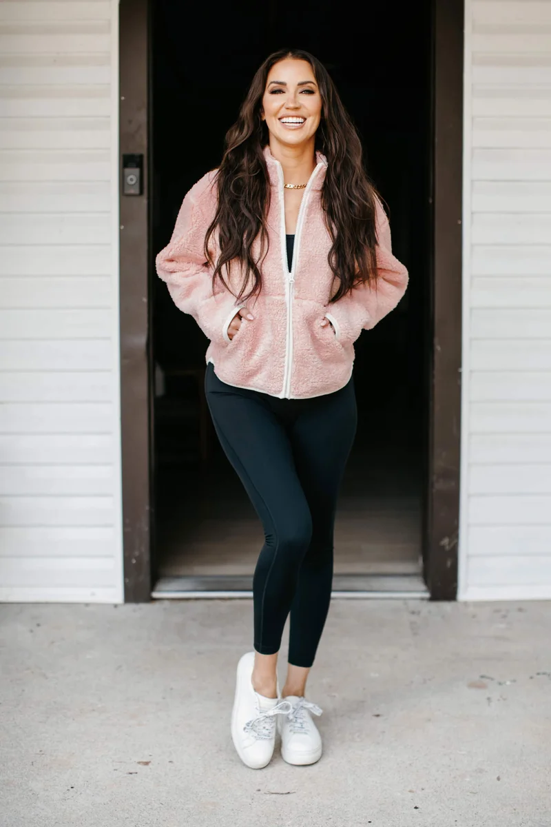Image of Toasty Teddy Zip Up in Rosé Pink
