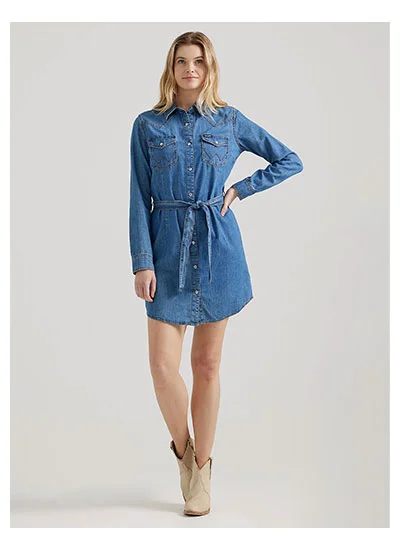 Women's Long Sleeve Western Snap Denim Dress