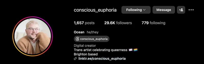 Instagram profile of Ocean (@conscious_euphoria)