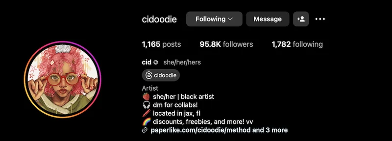 Instagram profile of Cidnee Lassiter (@cidoodie)