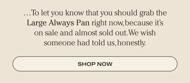To let you know that you should grab the Large Always Pan right now, because it’s on sale and almost sold out. We wish someone had told us, honestly. - Shop Now