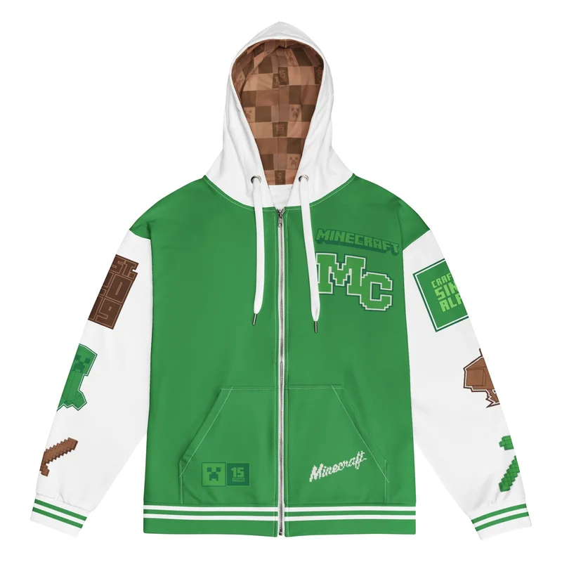Image of Minecraft 15th Anniversary Varsity Adult Zip-Up