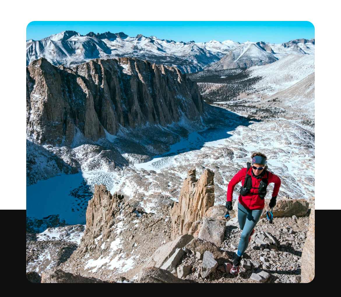 A runner on a trail on Mount Whitney.