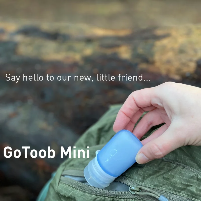 GoToob Miini. Say hello to our new, little friend. Image of gotoob being placed inbackpack