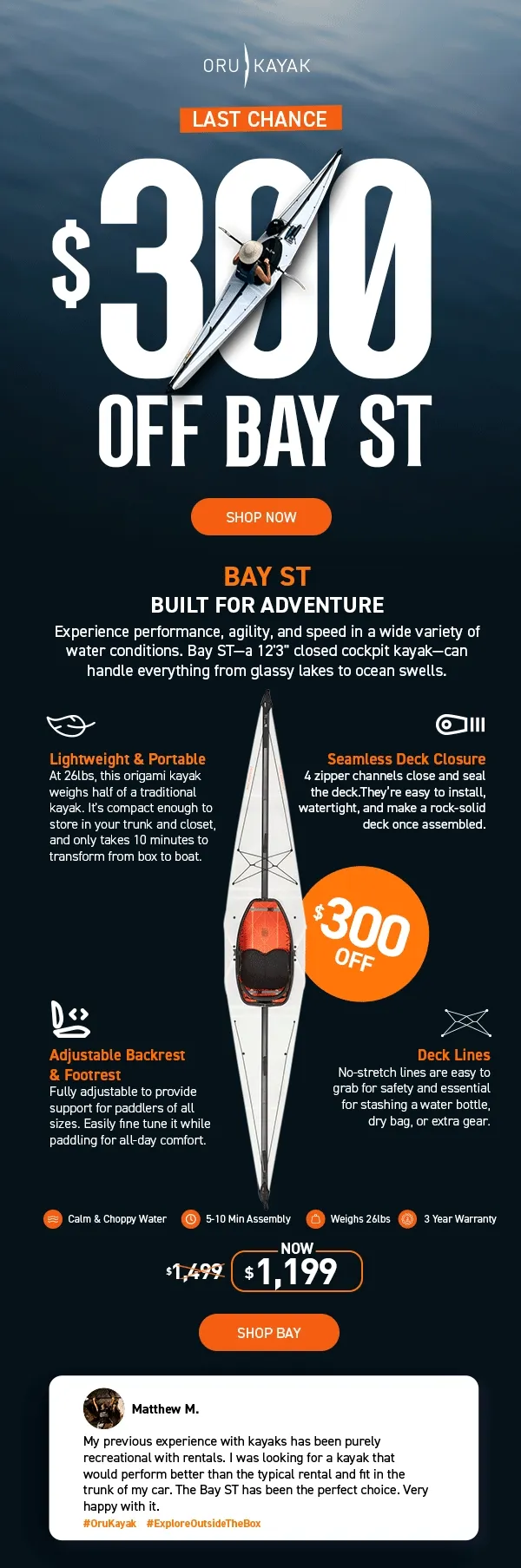 Last Chance! Save $300 off Bay ST: Sporty, light, and built for speed in choppy water