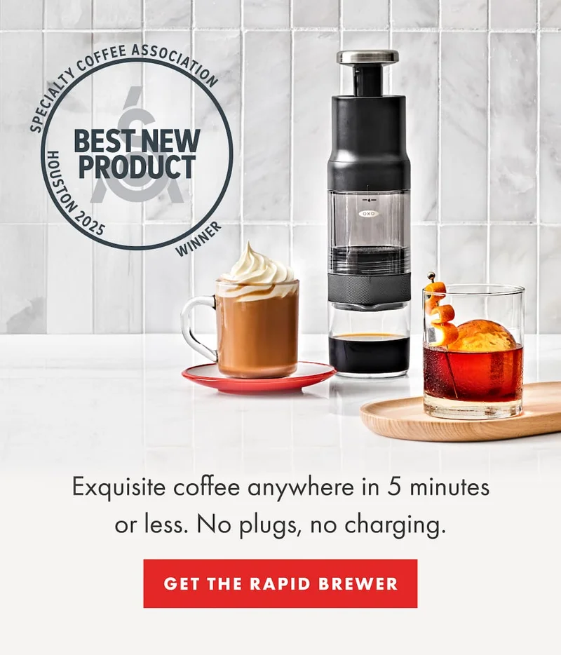 Exquisite coffee anywhere in 5 minutes or less. No plugs, no charging. | GET THE RAPID BREWER