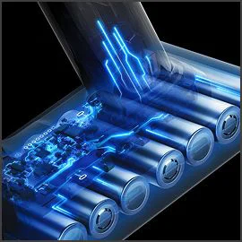 Cutaway showing the densely packed battery cells in the Dyson V8 Cyclone vacuum’s battery