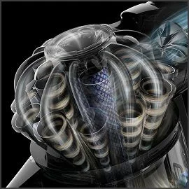 Cutaway showing the airflow through the Dyson V8 Cyclone vacuum’s cyclones