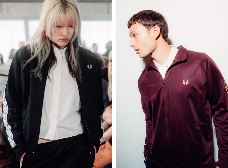 Two models wearing a Fred Perry Taped Track Jacket