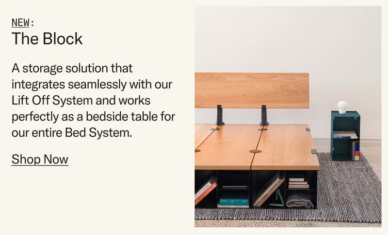 A storage solution that integrates seamlessly with our Lift Off System and works perfectly as a bedside table for our entire Bed System.