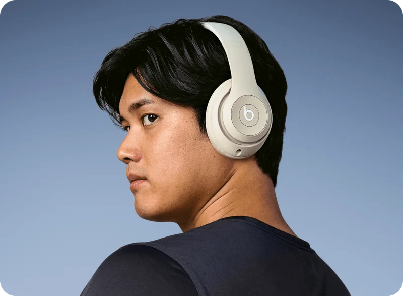 Shohei Ohtani wearing Beats Studio Pro in Sandstone.