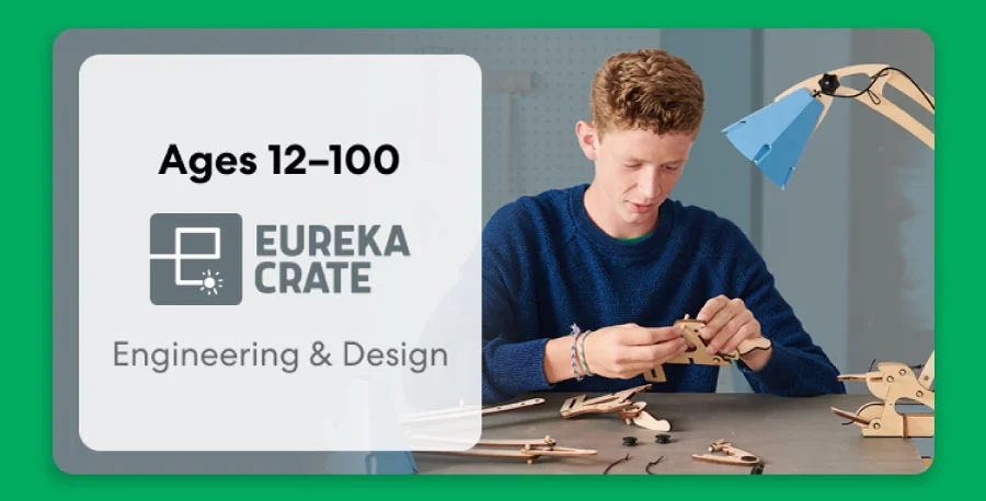Teen creating an advanced KiwiCo project. Ideal for ages 12–16+ to spark creativity and innovation.