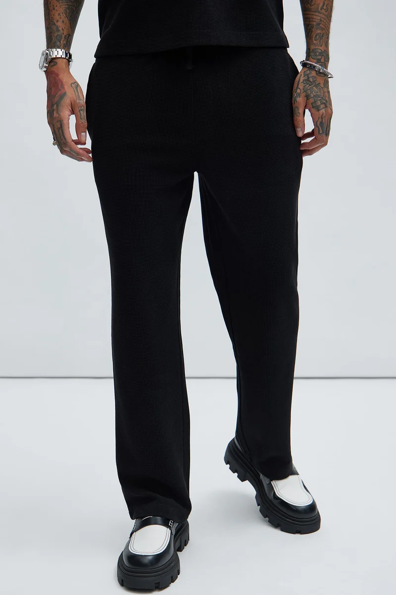 Image of Cairo Textured Straight Pants - Black