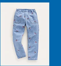 Denim Pull-on Jean - Scattered Rainbow Embroidery