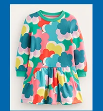 Cosy Printed Sweatshirt Dress - Multi Rainbow Clouds