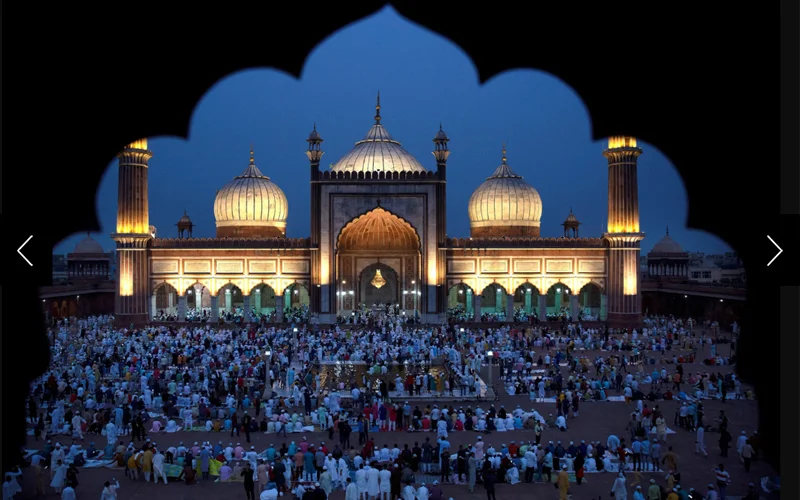 Muslims gather to offer Eid al-Fitr prayers at the Jama Masjid in New Delhi, India. Eid al-Fitr marks a joyful end to Ramadan, a sacred month of fasting and prayer.
