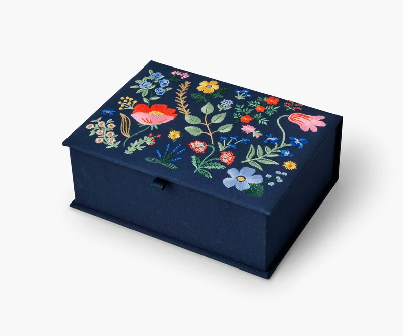 Image of Large Embroidered Keepsake Box - Strawberry Fields