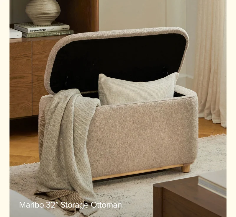 Maribo Ivory Bouclé Storage Ottoman