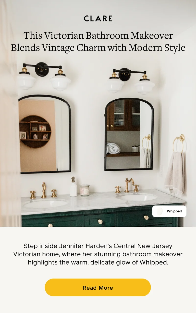 This Victorian Bathroom Makeover Blends Vintage Charm with Modern Style. Step inside Jennifer Harden's Central New Jersey Victorian home, where her stunning bathroom makeover highlights the warm, delicate glow of Whipped. Read More