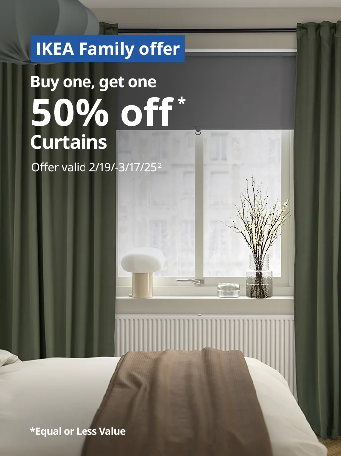 Buy one, get one 50% off Curtains