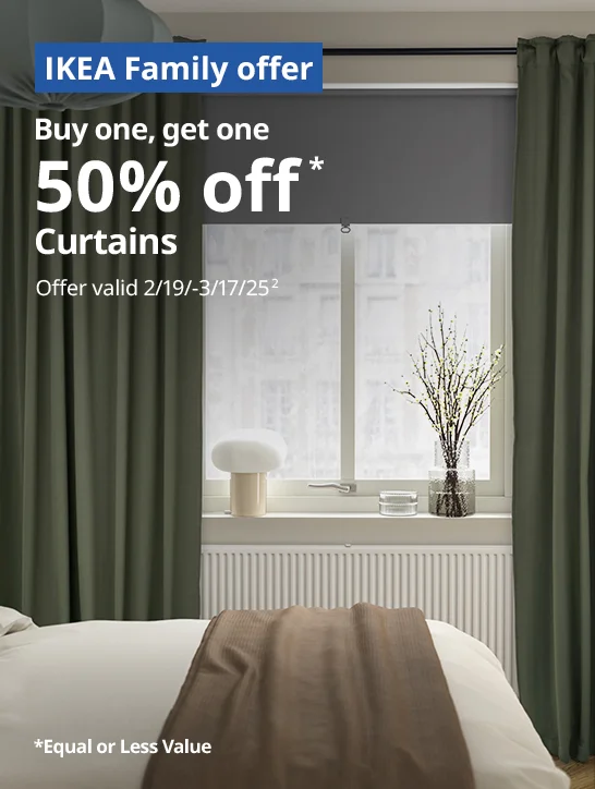 Buy one, get one 50% off Curtains