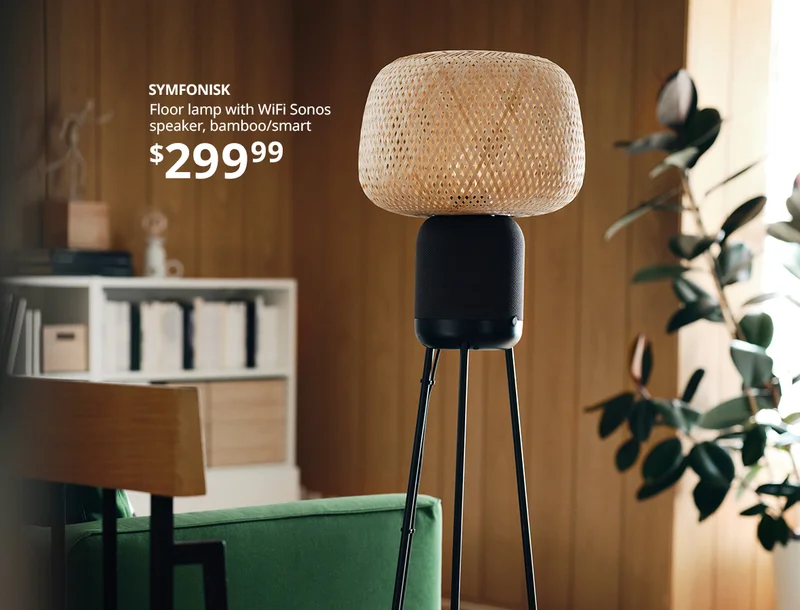SYMFONISK Floor lamp with WiFi Sonos speaker, bamboo/smart