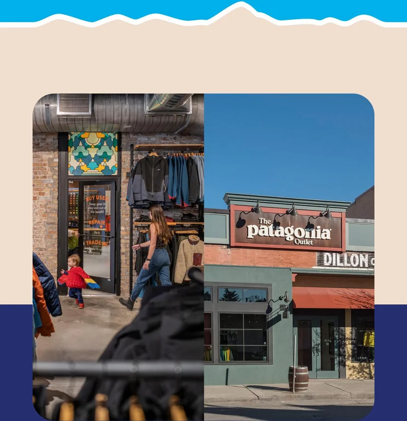 Interior and exterior photos of Patagonia stores.