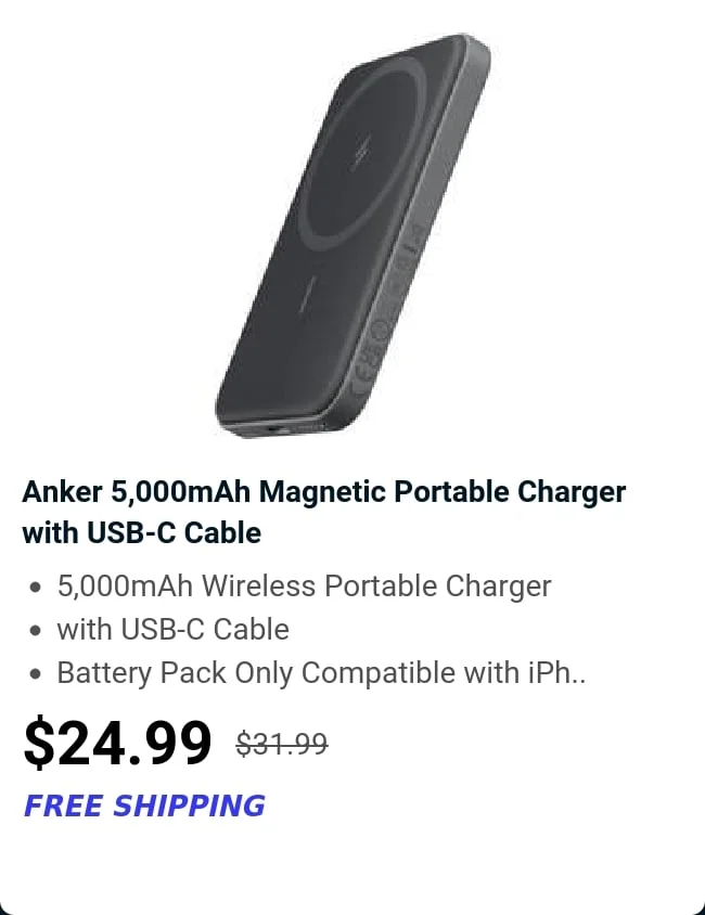 Anker  5,000mAh Magnetic Portable Charger with USB-C Cable
