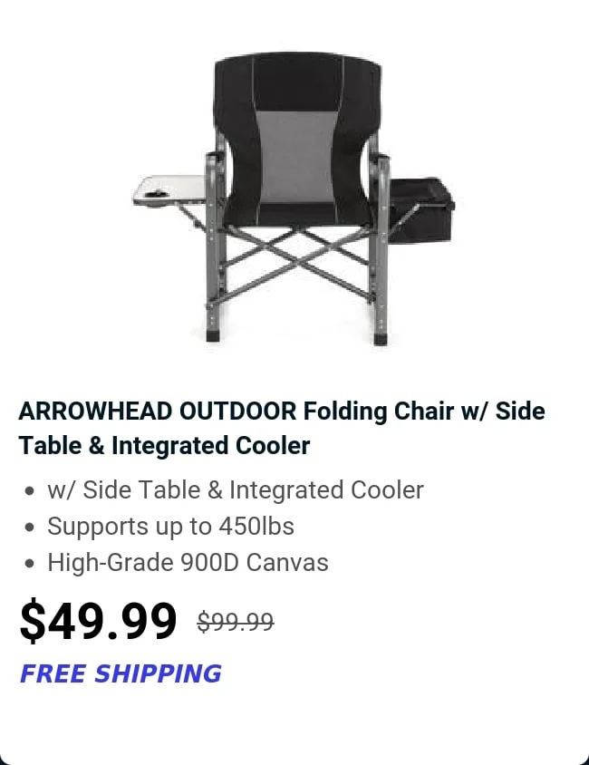 ARROWHEAD OUTDOOR Folding Chair w/ Side Table & Integrated Cooler