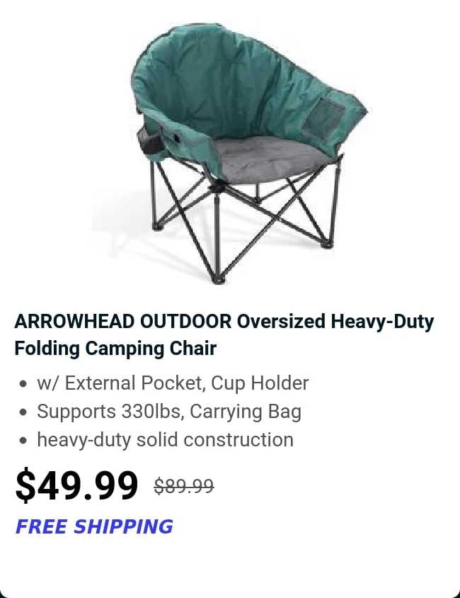 ARROWHEAD OUTDOOR Oversized Heavy-Duty Folding Camping Chair