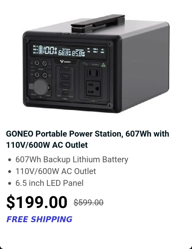 GONEO Portable Power Station, 607Wh with 110V/600W AC Outlet